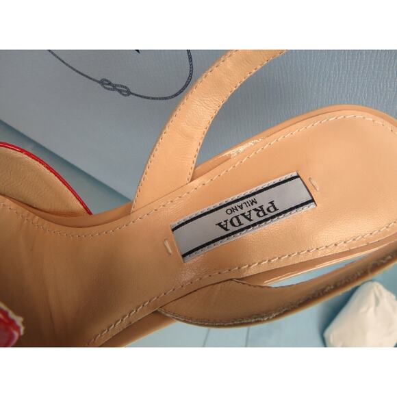 NIB PRADA 1I270L BEIGE RED PATENT LEATHER POINTED TOE SANDALS MULES PUMPS 39 IT - Picture 10 of 12
